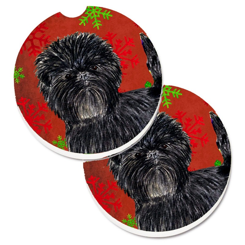 Affenpinscher Red Green Snowflakes Christmas Car Coasters  Set of 2 - Absorbent Stone with Fun & Functional Artwork SS4718CARC