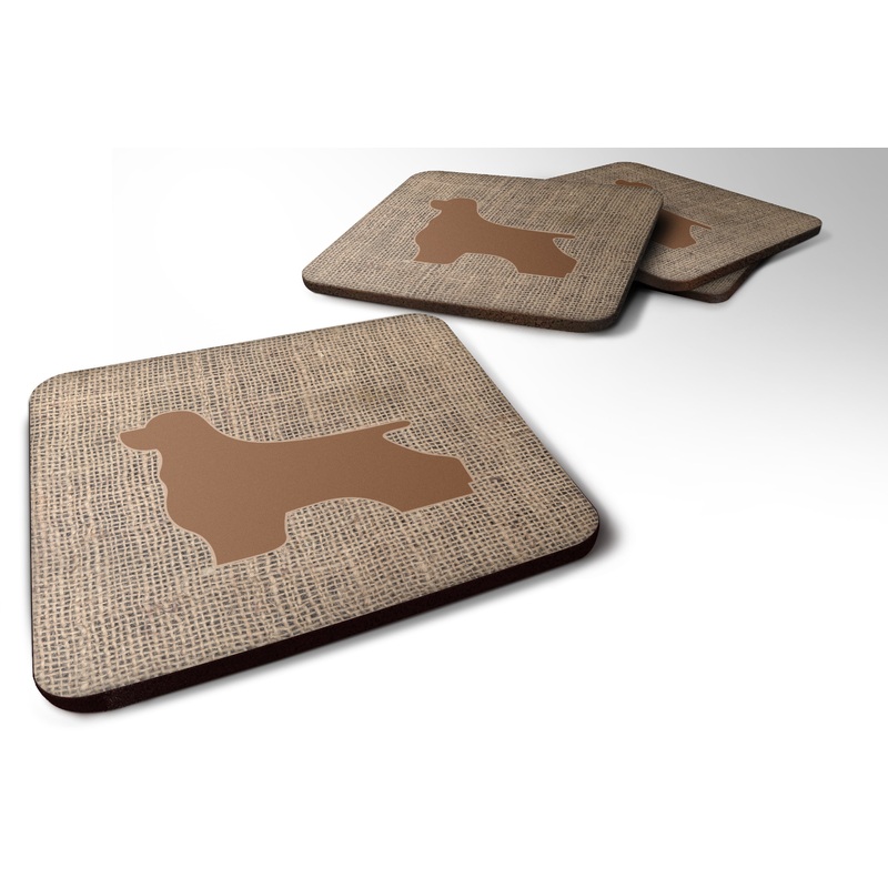 Cocker Spaniel Burlap and Brown Coasters - Set of 4 Lightweight Foam, Absorbent Drink Coasters