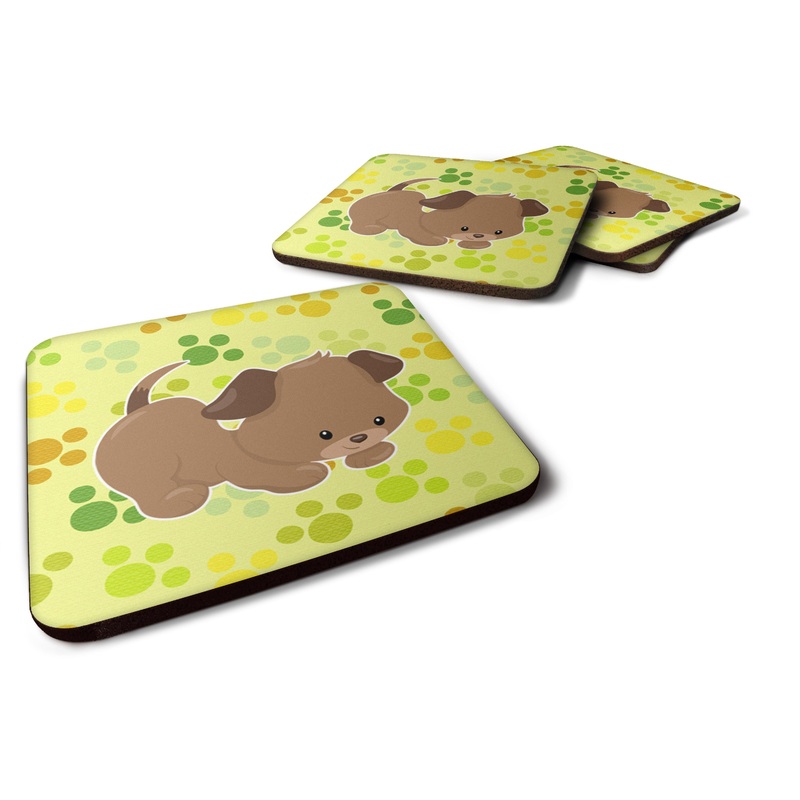 Puppy on Green Pawprints Foam Coaster  BB7078FC