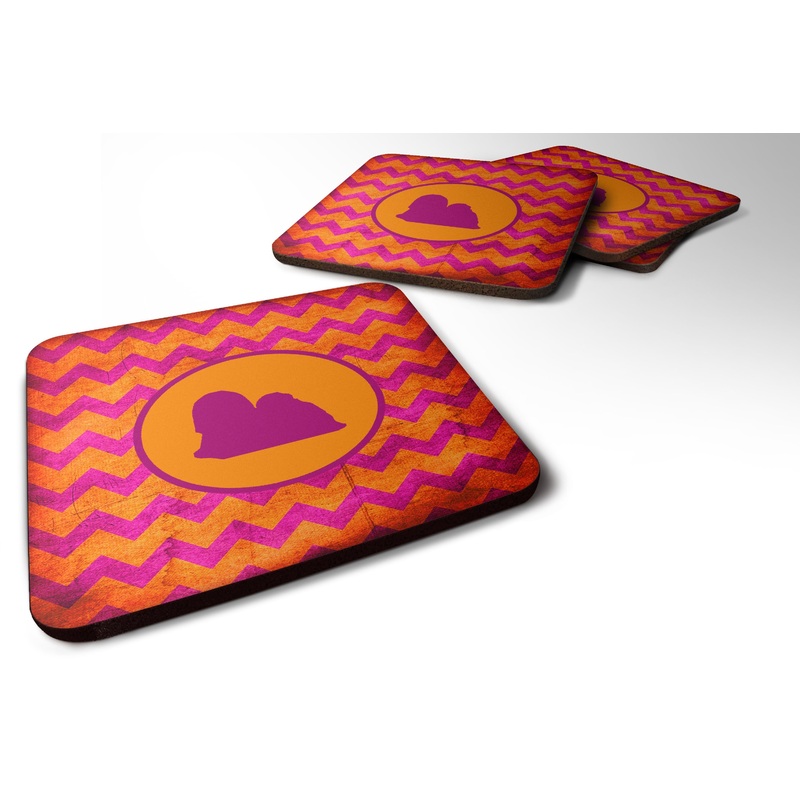 Lhasa Apso Chevron Pink and Orange Coasters - Set of 4 Lightweight Foam, Absorbent Drink Coasters