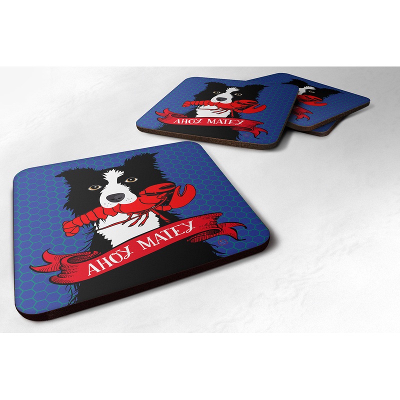 Ahoy Matey Nautical Border Collie Coasters - Set of 4 Lightweight Foam, Absorbent Drink Coasters VHA3011FC