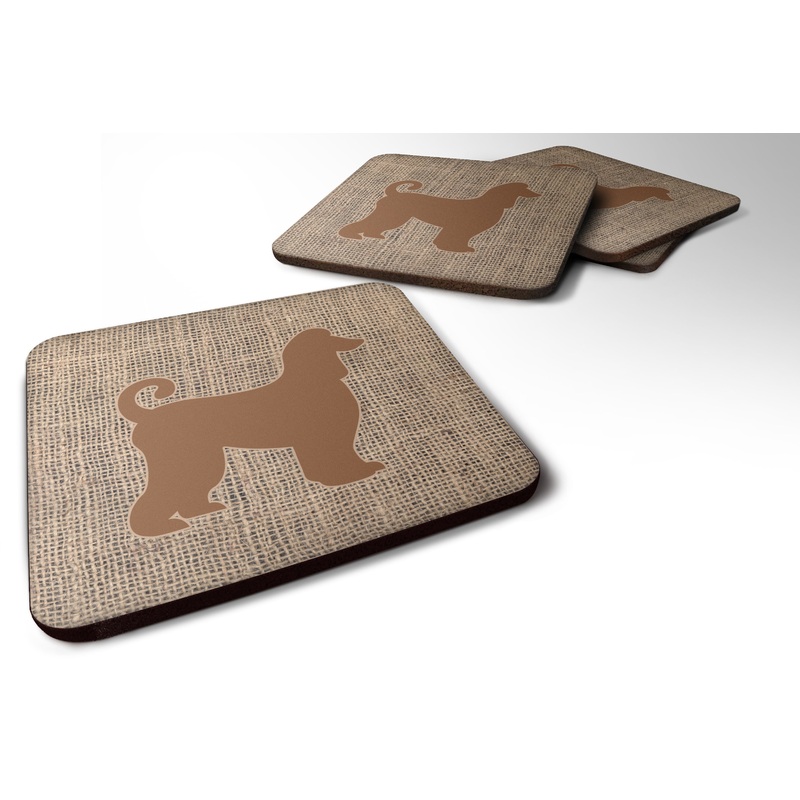 Afghan Hound Burlap and Brown Coasters - Set of 4 Lightweight Foam, Absorbent Drink Coasters