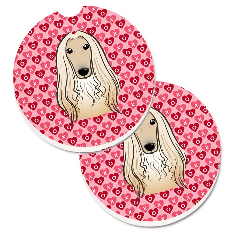Afghan Hound Hearts Car Coasters  Set of 2 - Absorbent Stone with Fun & Functional Artwork BB5314CARC
