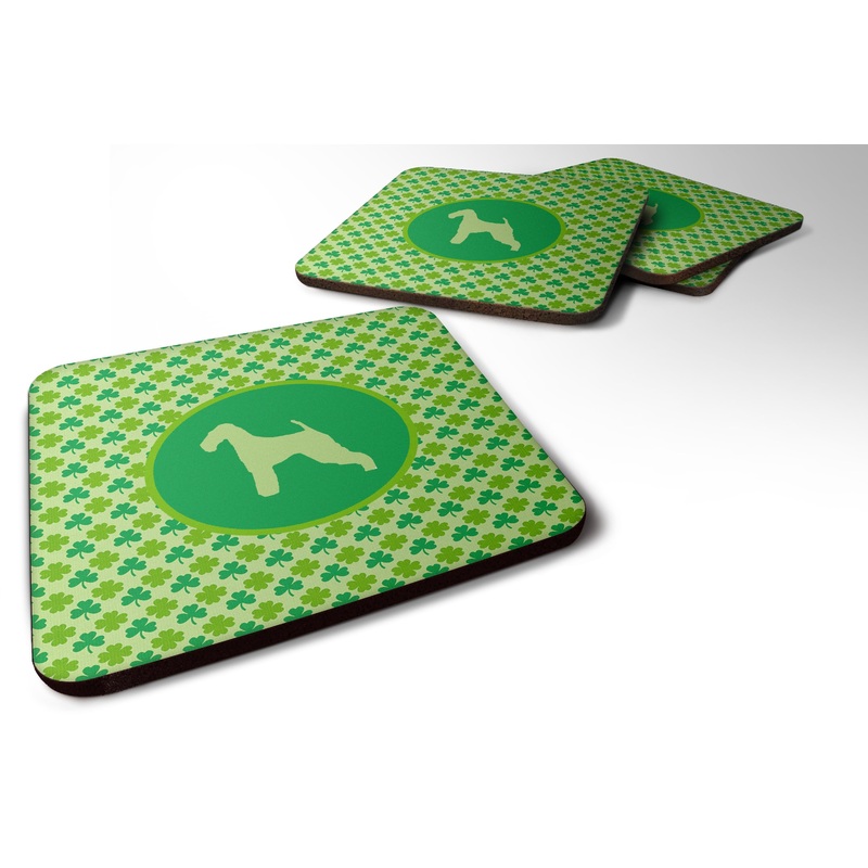 Airedale Lucky Shamrock Coasters - Set of 4 Lightweight Foam, Absorbent Drink Coasters