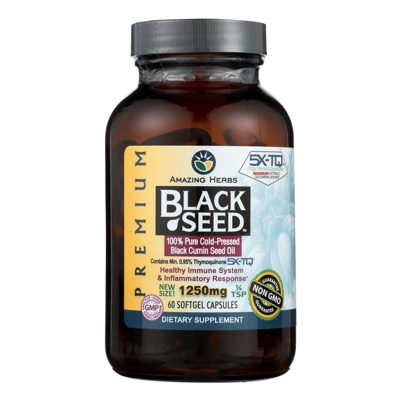 Premium Black Seed Oil Softgels  1250mg Natural Capsules for Wellness (60 Softgels)