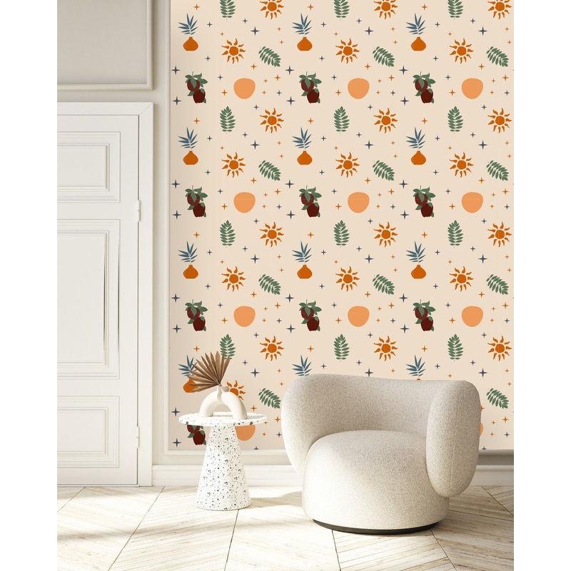 Beige Wallpaper with Plants