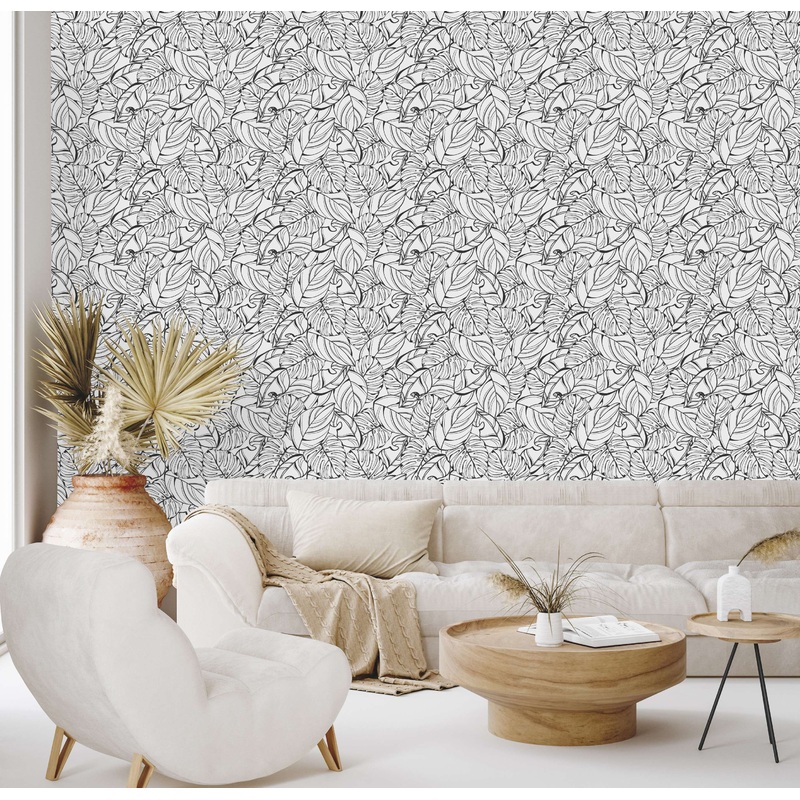 Black and White Hand Drawn Leaves Wallpaper