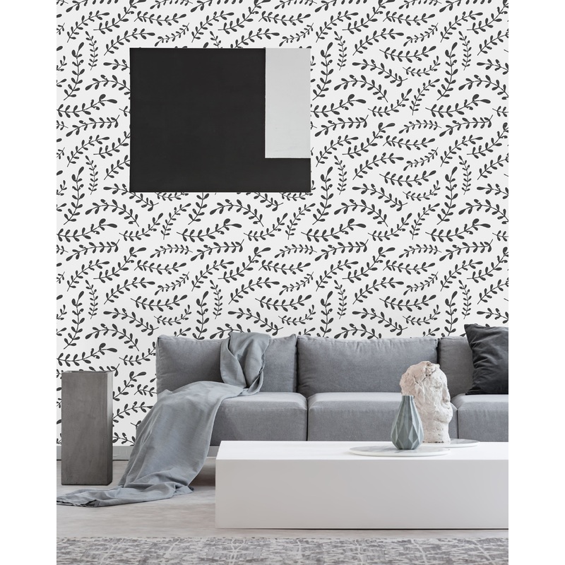 Black Scandinavian Leaves Wallpaper