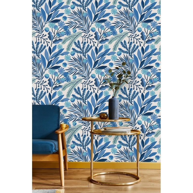 Blue Leaves on White Background Wallpaper
