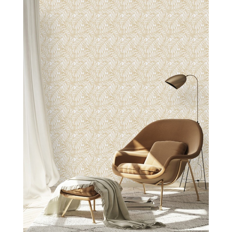 Contemporary Beige Leaves Wallpaper Vogue Quality