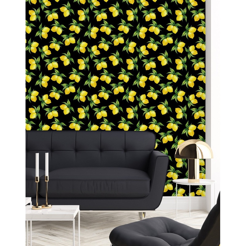 Contemporary Black Wallpaper with Lemons Vogue