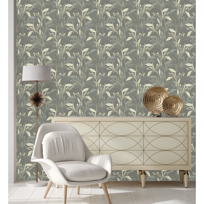 Contemporary Grey Leaves Wallpaper Fashionable Select