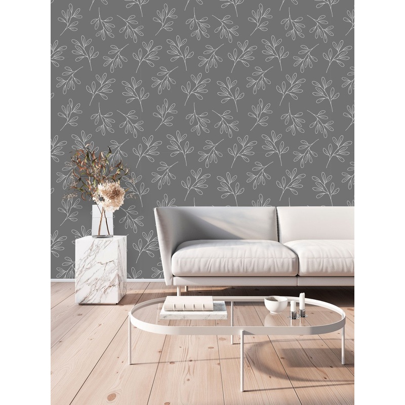 Contemporary Grey Wallpaper with Leaves Pattern Tasteful