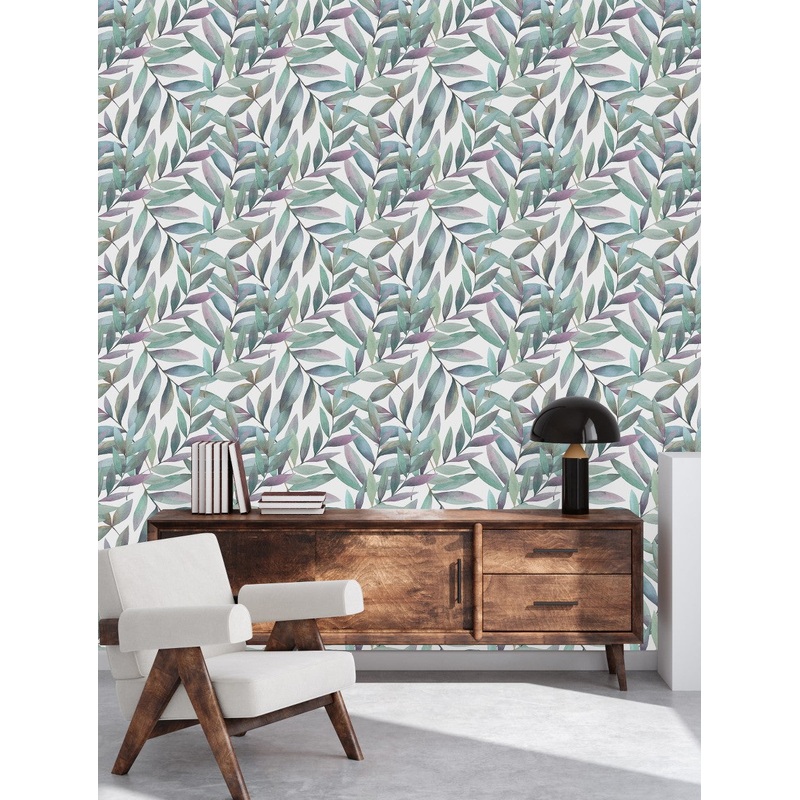 Contemporary White Wallpaper with Leaves Fashionable