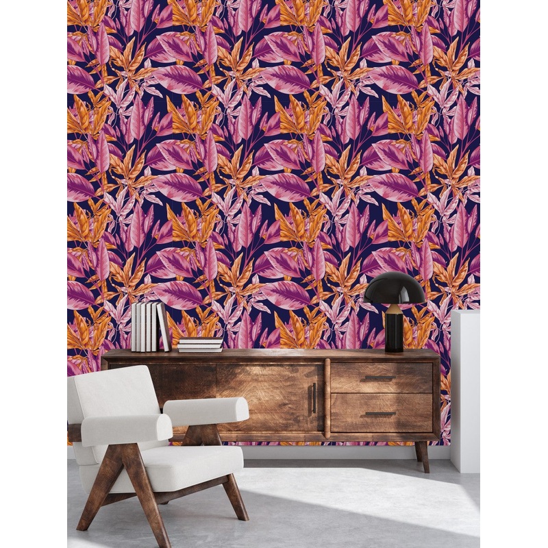 Dark Wallpaper with Pink Leaves