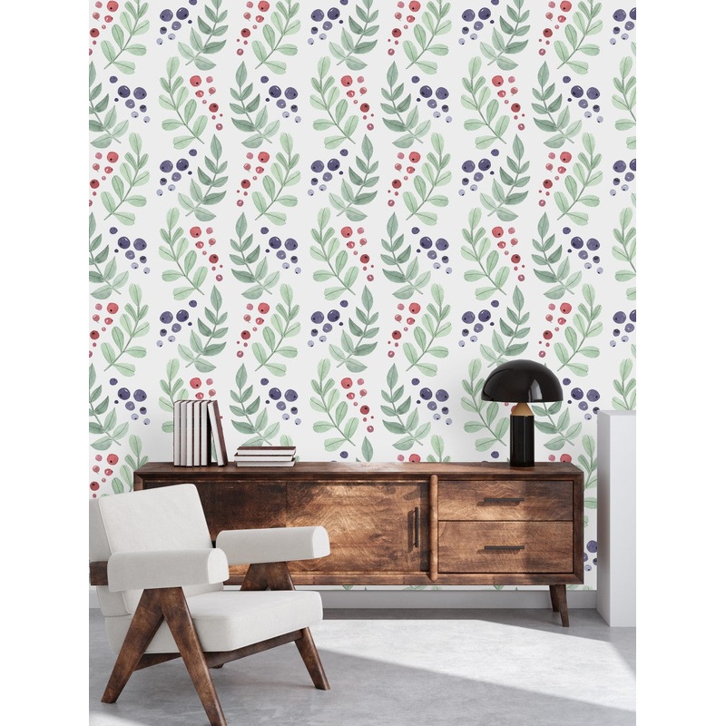 Elegant Berries and Leaves Wallpaper Fashionable