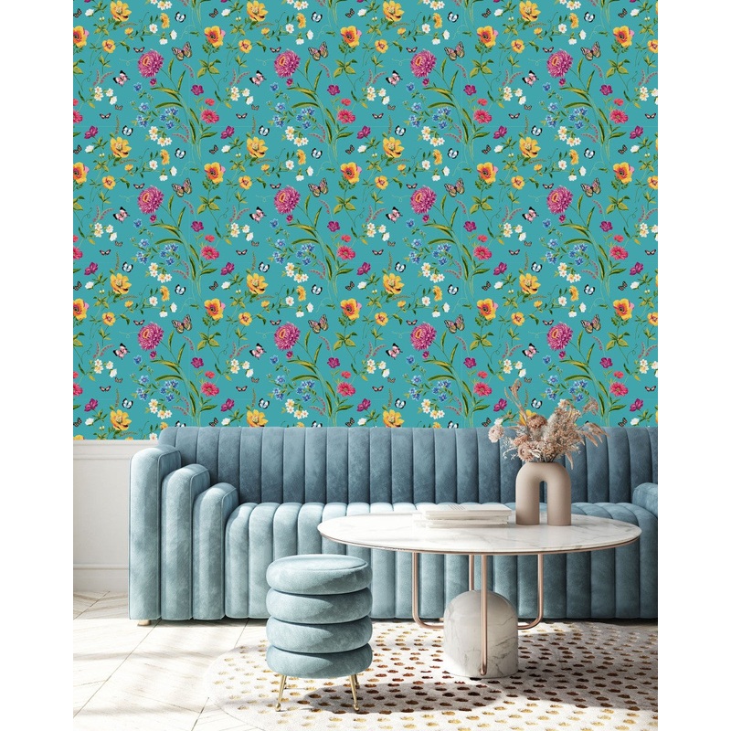 Fashionable Blue Floral Wallpaper Chic