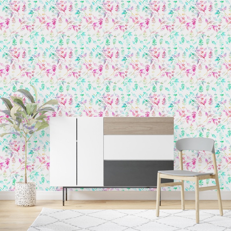 Fashionable Green and Pink Leaves Wallpaper Smart