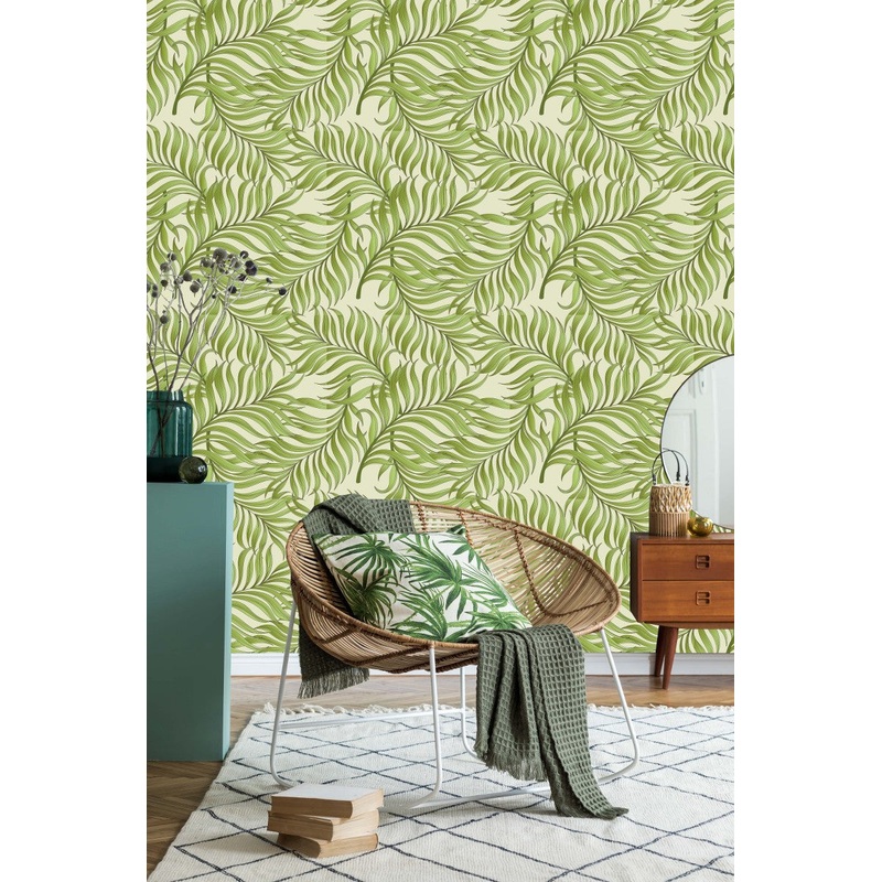 Fashionable Green Wallpaper with Leaves Fashionable