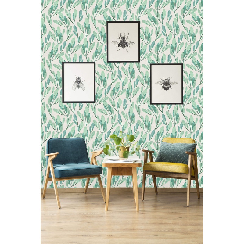 Green Leaves Watercolor Style Wallpaper