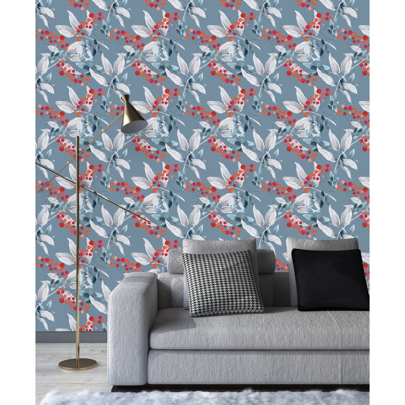 Red Berries on Grey Wallpaper