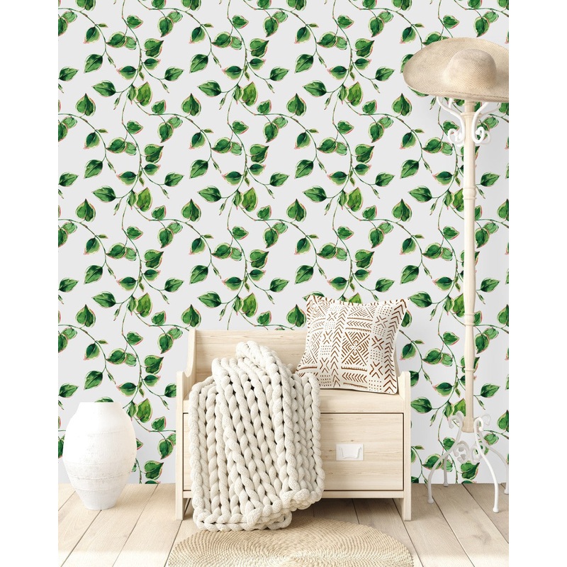 Stylish Green Leaves Wallpaper Chic High-Quality