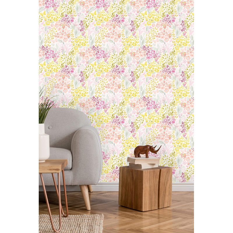 Tender Pattern with Flowers and Butterflies Wallpaper