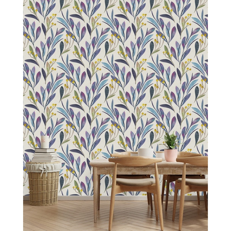 Voguish Blue and Purple Leaves Wallpaper Smart
