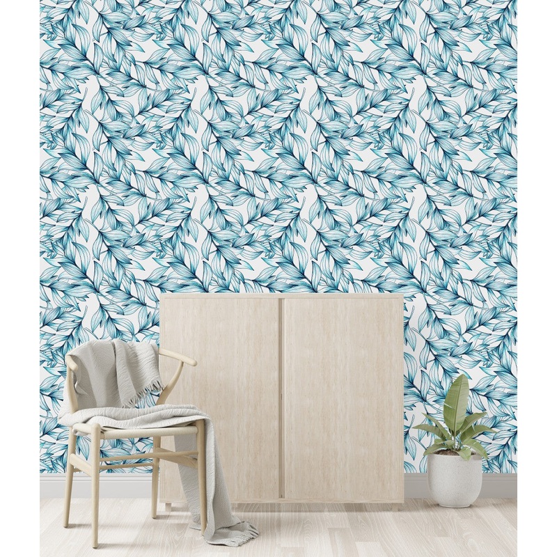 Voguish Blue Leaves Wallpaper Vogue