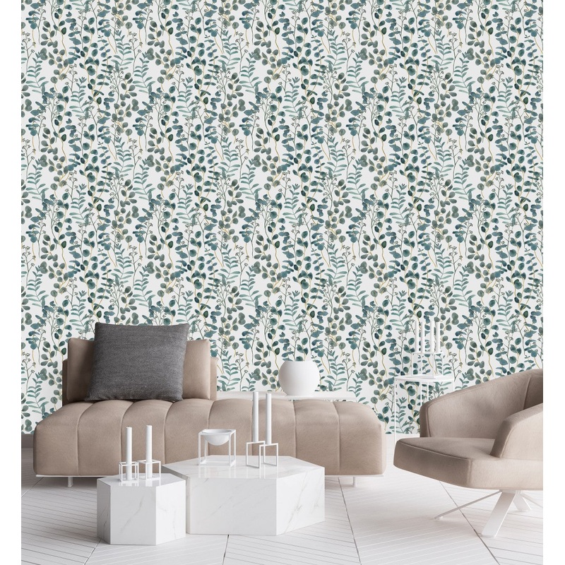 Voguish Dark Blue Leaves Wallpaper Chic