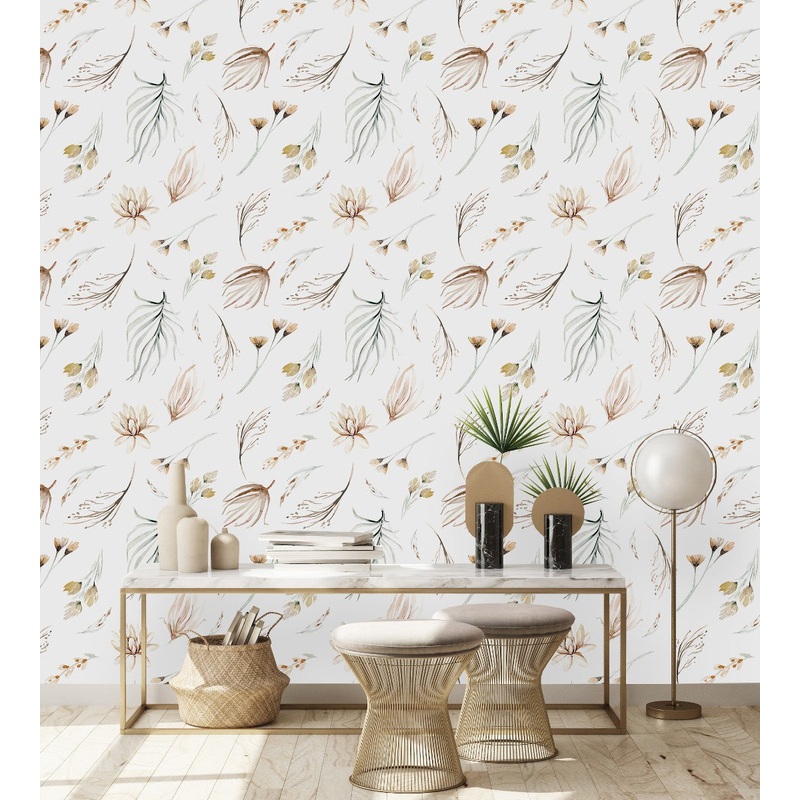 Watercolor Beige Flowers Wallpaper