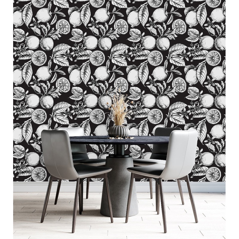 Black and White Lemon Pattern Wallpaper