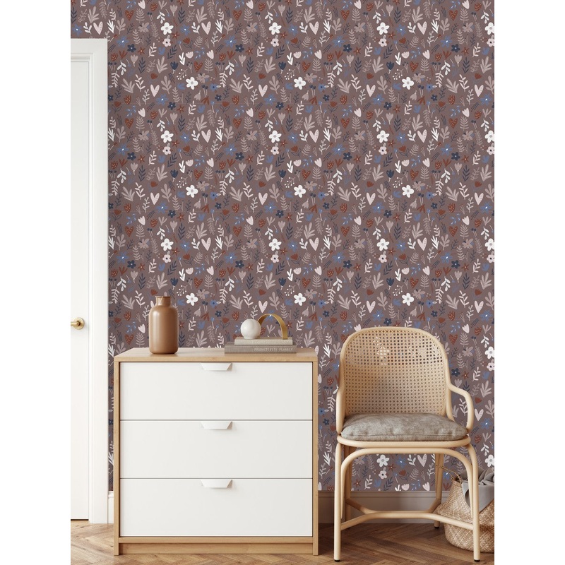Botanical Flowers and Leaves Wallpaper