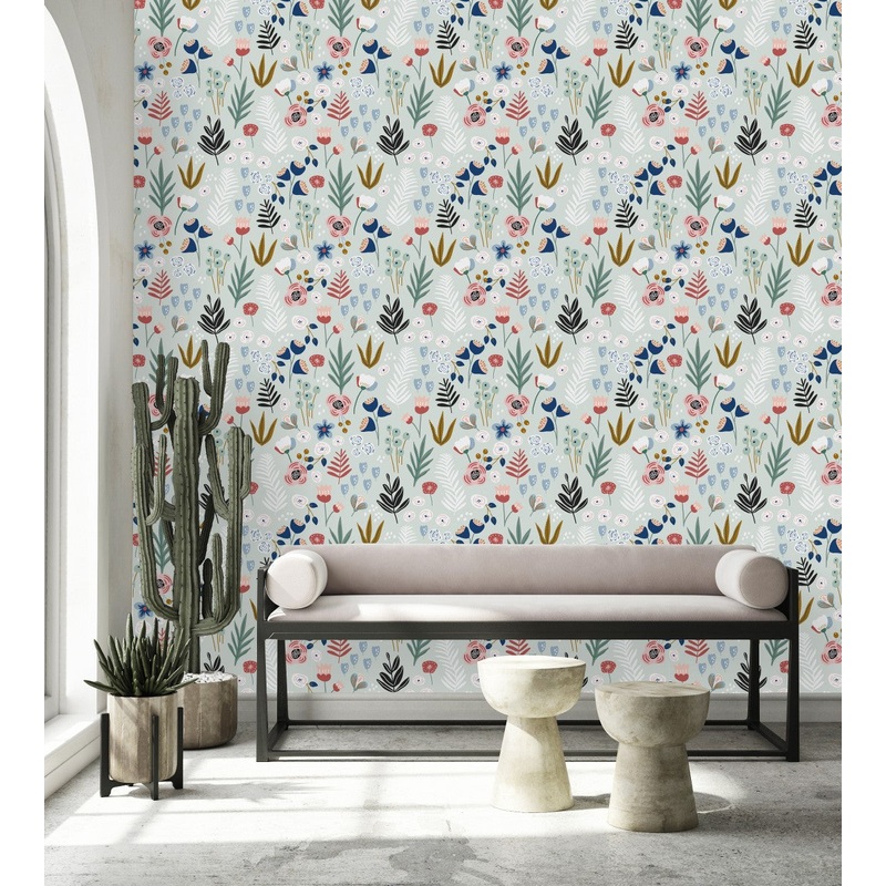 Botanical Leaves and Flowers Wallpaper