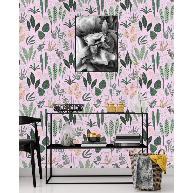 Botanical Mix on Pink Background Wallpaper