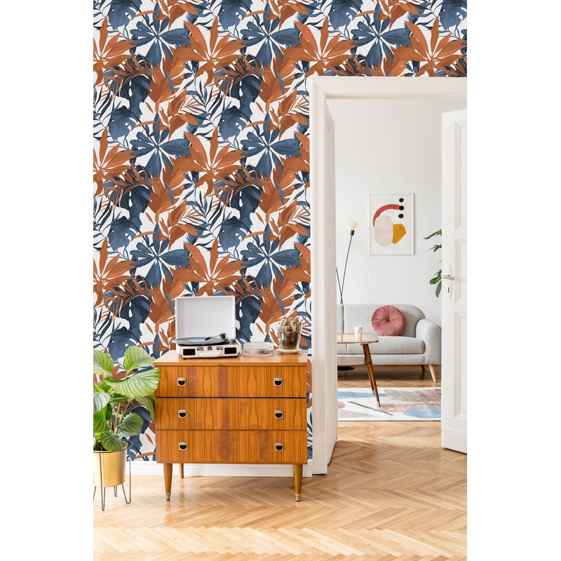 Brown and Blue Leaves Wallpaper