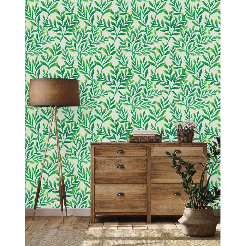 Contemporary Green Leaves Wallpaper Tasteful High-Quality