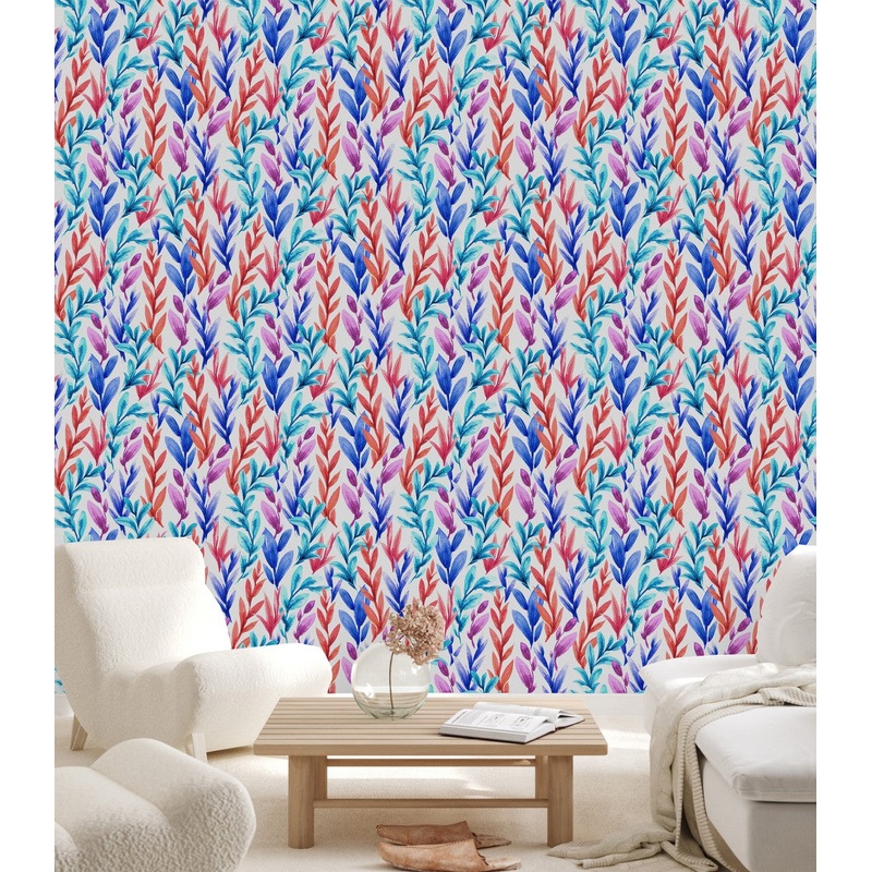 Contemporary Multicolored Leaves Wallpaper Vogue