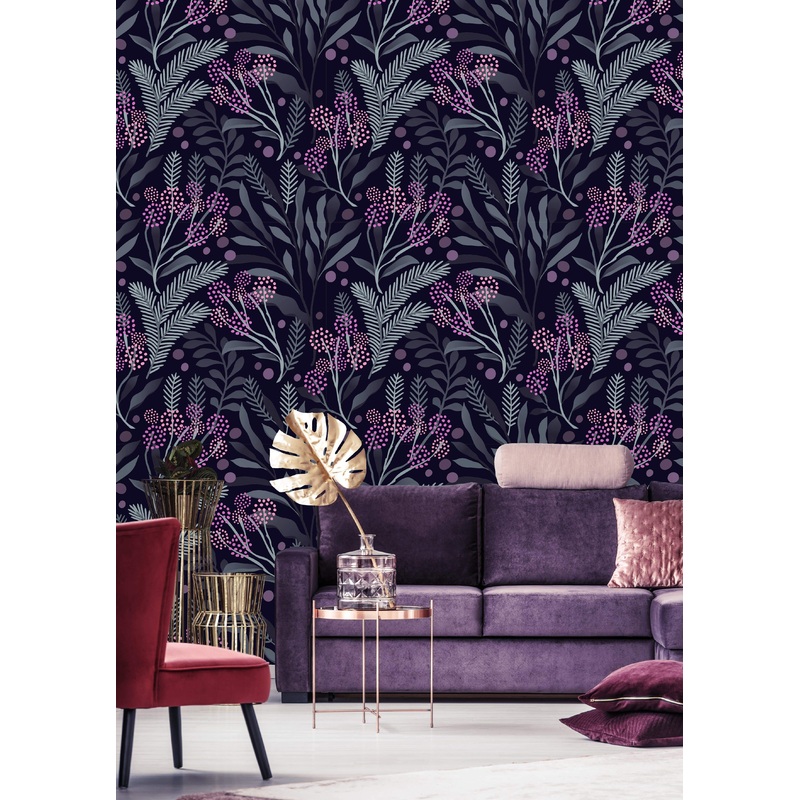 Dark Berries and Leaves Wallpaper
