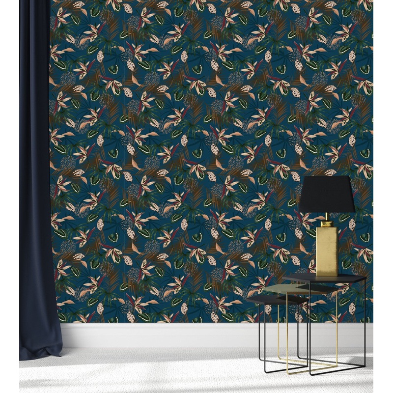 Dark Blue Wallpaper with Leaves