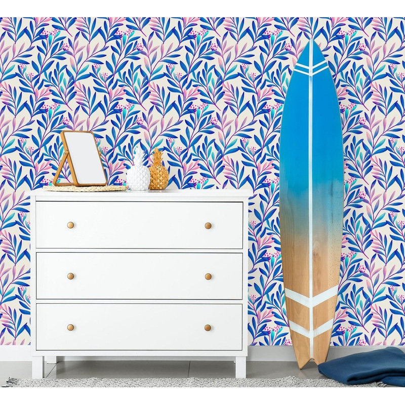 Elegant Blue and Pink Leaves Wallpaper Smart