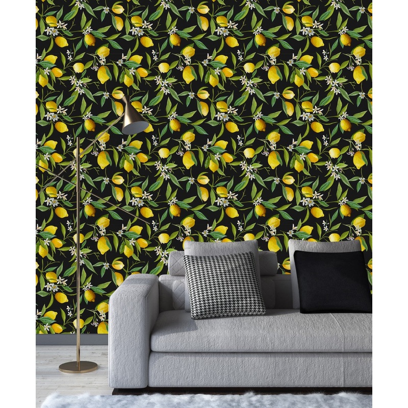 Fashionable Black Wallpaper with Lemons Chic