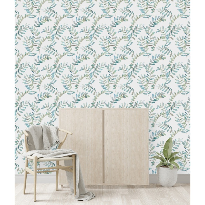 Modish Leaves on White Wallpaper Select