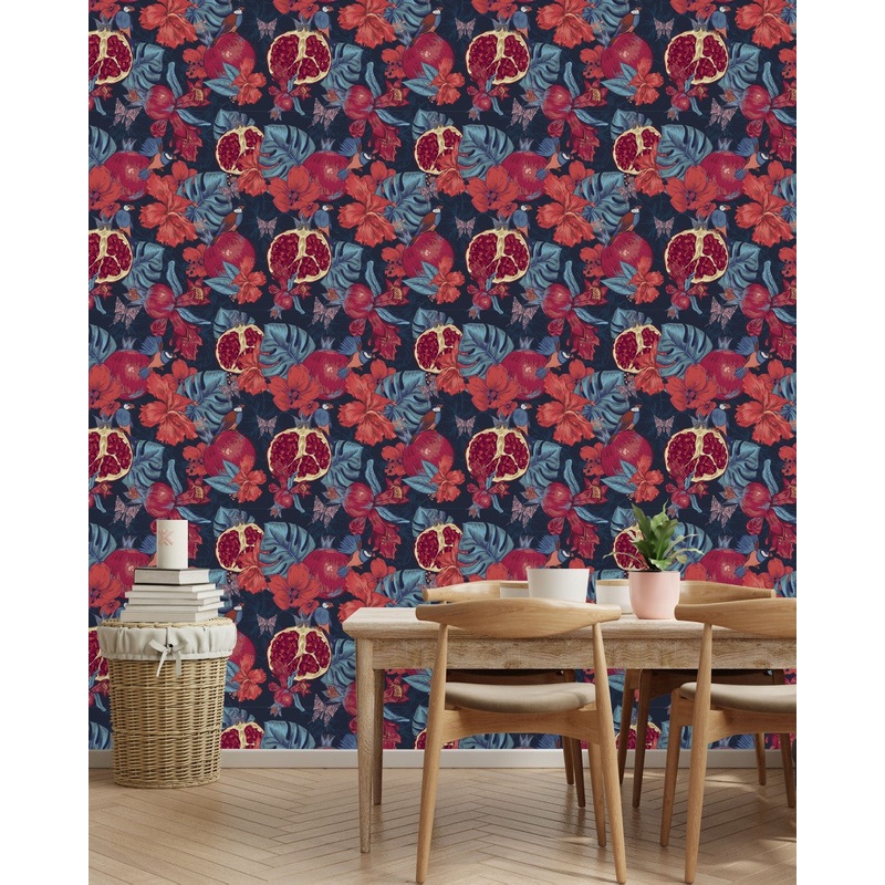 Monstera and Pomegranat Wallpaper