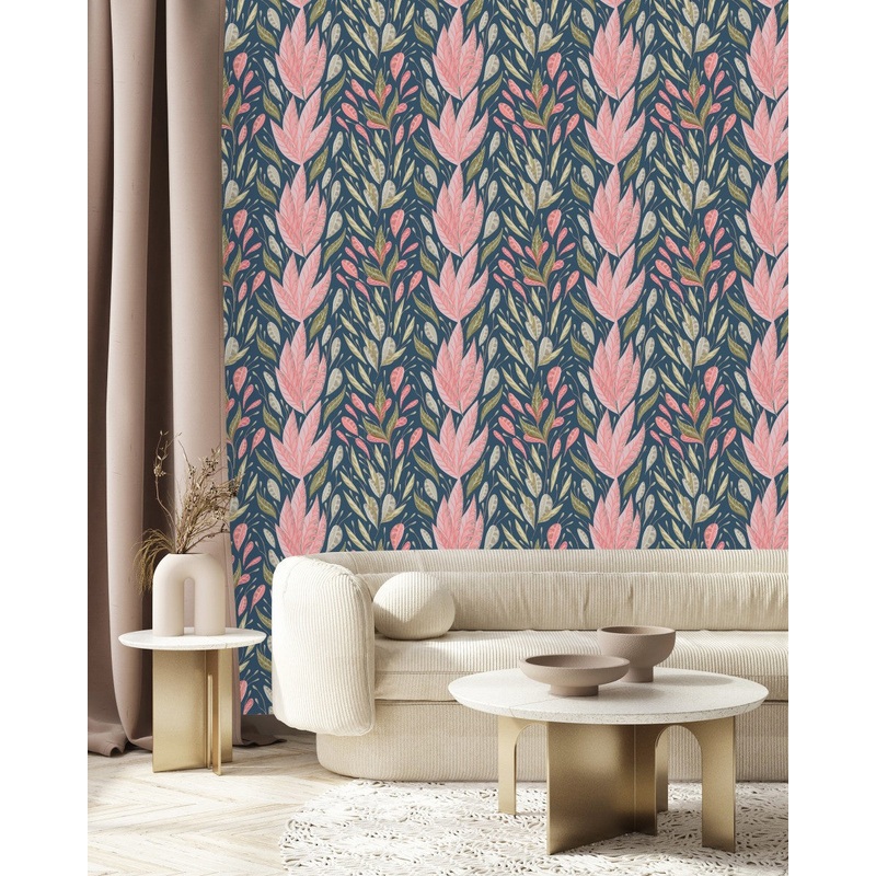 Pink Large Leaves Wallpaper