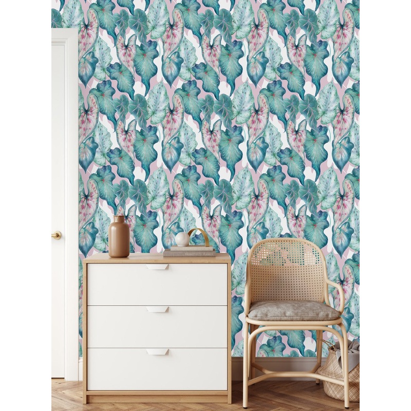 Pink Wallpaper with Plant's Leaves