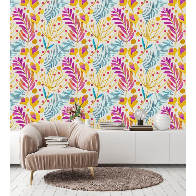 Voguish Brightly Leaves Wallpaper Chic
