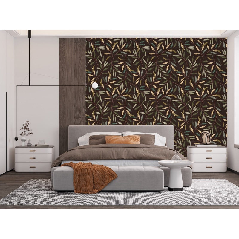 Voguish Dark Leaves Pattern Wallpaper Smart