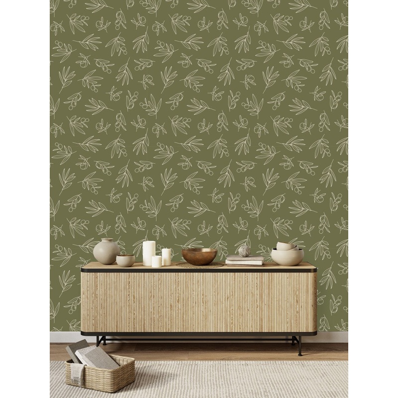 Voguish Olive Tree Pattern Wallpaper Fashionable