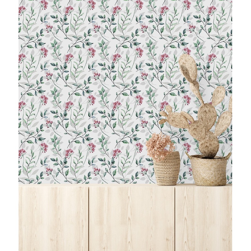 Wildflowers on White Wallpaper